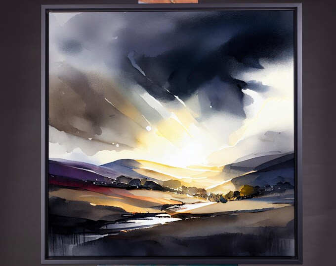 Peak District Print Abstract Landscape Watercolour Painting Extra Large Canvas and Prints