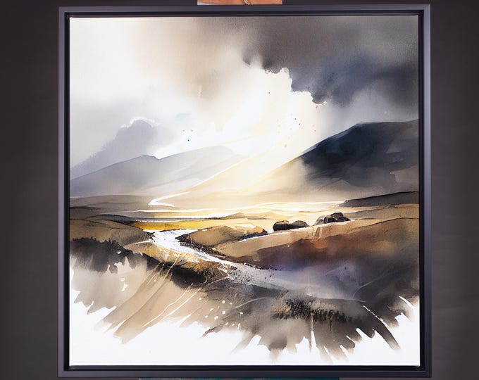 Peak District Abstract Landscape Watercolour Print,  Extra Large Painting, Wall Art