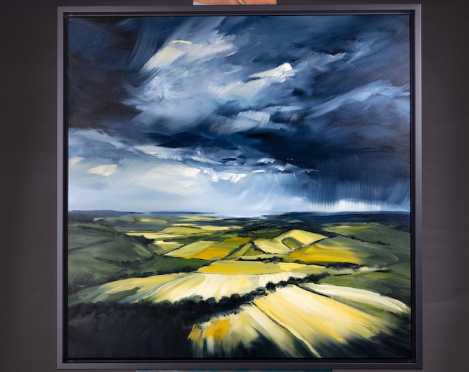 Original Southdowns Fleeting Light - Original Signed Oil Painting on Board 24"x24"