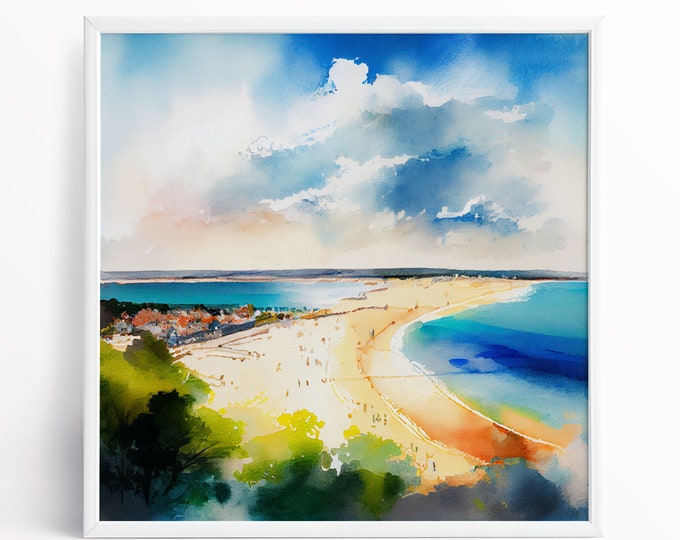 Sandbanks Abstract Landscape Watercolour Painting of Sandbanks in Bournemouth
