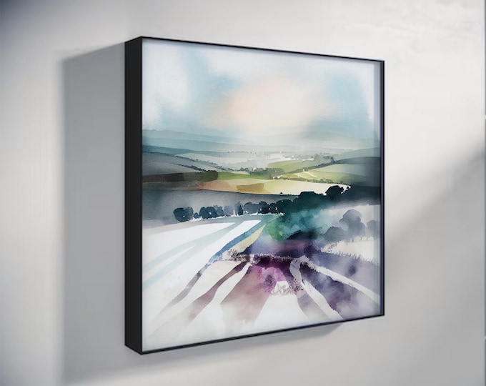 Southdowns Print - Abstract Landscape Print of the Southdowns on a Frosty Morning