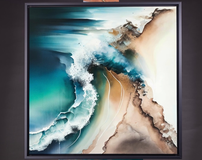 Abstract Seascape Watercolour Painting, Watercolour Beach Painting, Large Abstract Beach Painting, Cornwall WavesWall Art