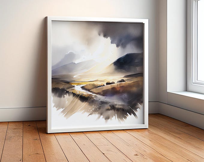 Peak District Print,  Extra Large Painting, Abstract Landscape Watercolour Wall Art