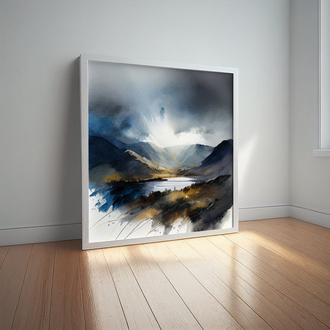 Lake District Abstract Landscape Watercolour Painting Large Wall Art