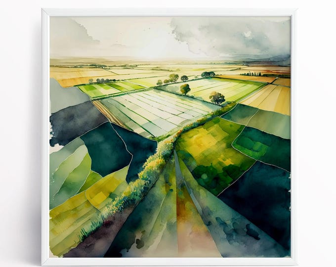 Abstract Landscape Watercolor Painting: South Downs Wall Art