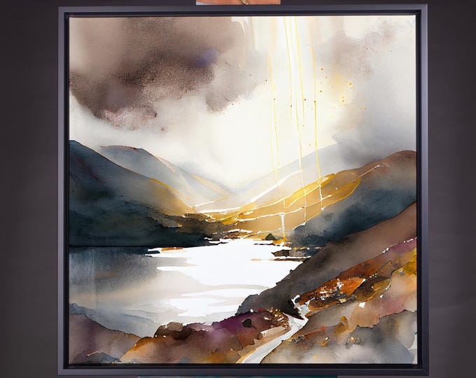 Lake District Abstract Landscape Painting, Extra Large Watercolour Paper Prints and Canvases of the Lake District