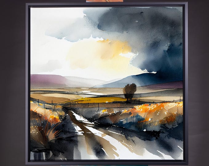 Lancashire Landscape Painting Framed Canvas and Watercolour Paper Prints - Landscape Print of the Ribble Valley in Lancashire