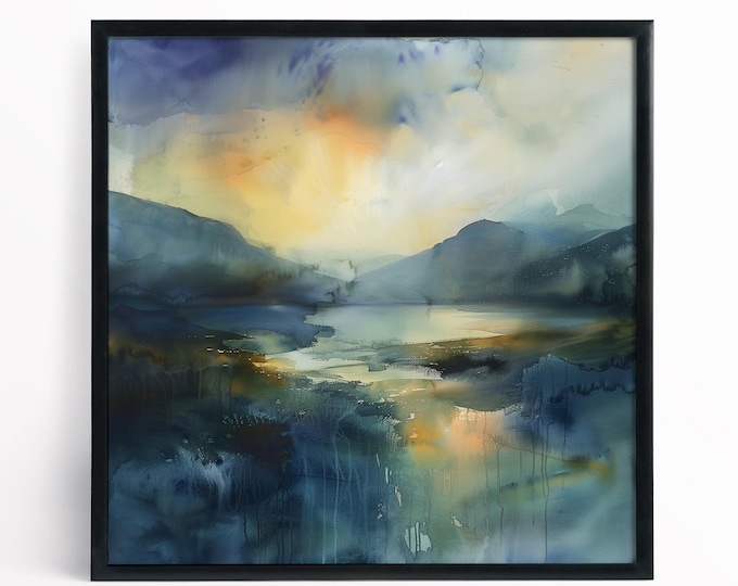 Lake Windermere Abstract Watercolor Landscape Print - Lake District Wall Art