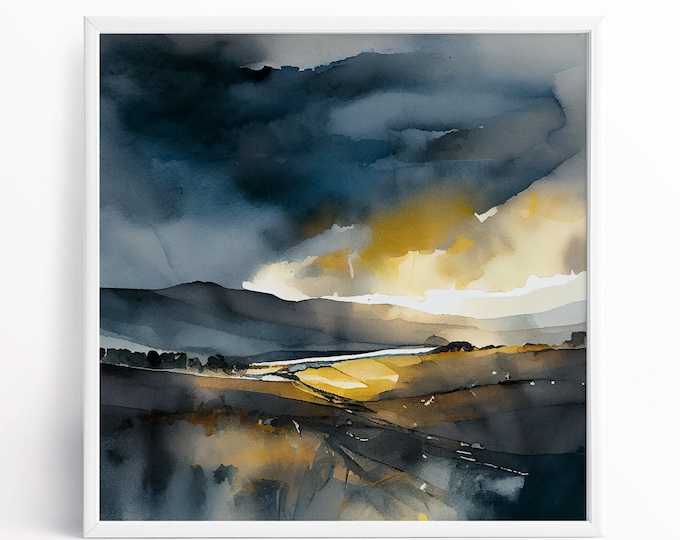 Cotswolds Landscape Watercolour Painting: Abstract Wall Art Print