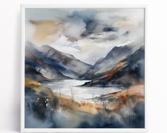 Lake District Watercolour Landscape Art Print: Thirlmere Abstract Painting