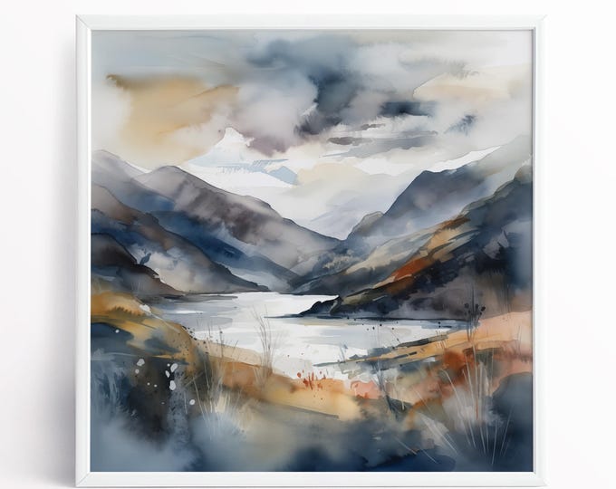 Lake District Watercolour Landscape Art Print: Thirlmere Abstract Painting