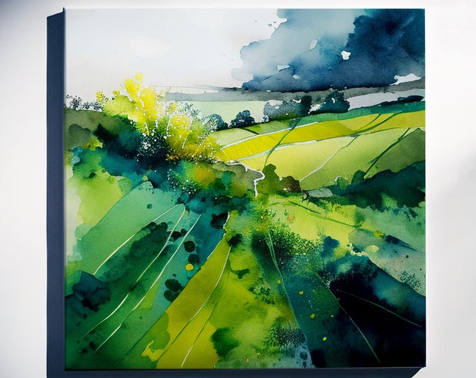 Sussex Landscape Watercolour Painting, Large Wall Art Prints, South Downs Countryside, Extra Large Painting, Wall Art