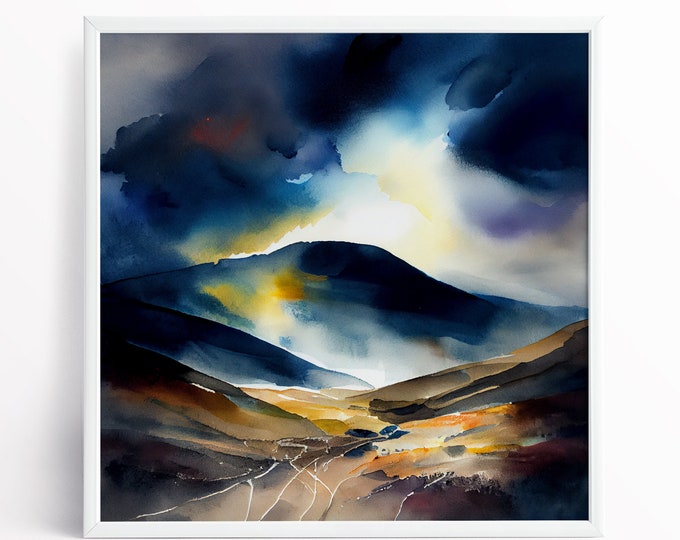 Peak District Abstract Landscape Watercolour Print,  Extra Large Painting, Wall Art