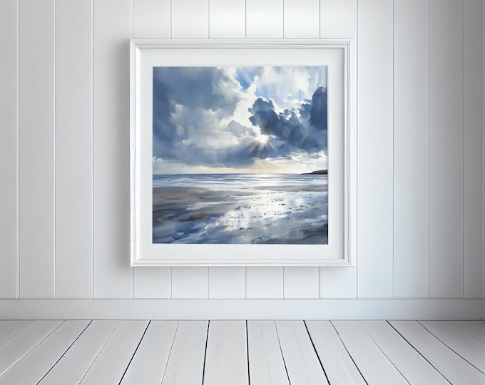 Beach Watercolour Print: Cornwall Seascape Art