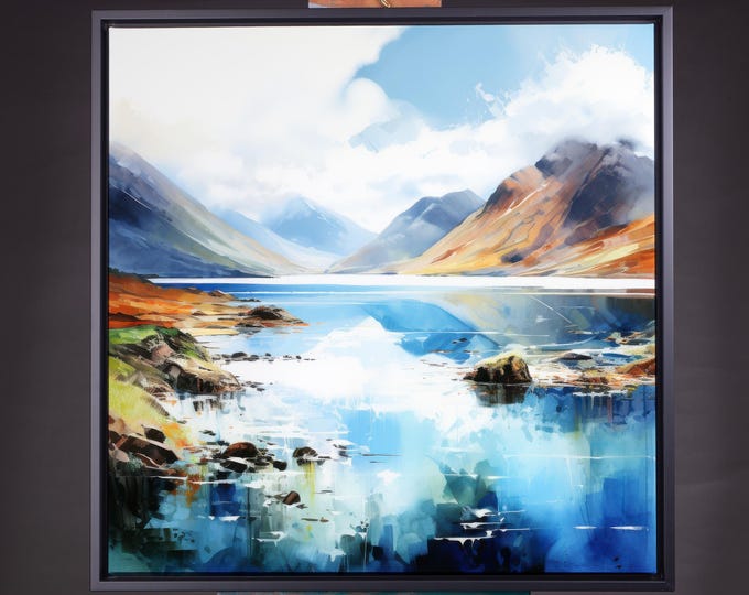 Lake District Landscape Abstract Watercolour Painting Large Wall Art Prints Lake Extra Large Framed Lake District Prints and Canvases