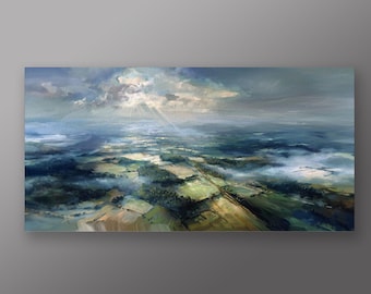 Sussex Aerial View Blue Tones Living Room Wall Art | Modern Landscape Home Decor