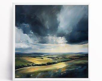 Southdowns Landscape Painting: Abstract English Countryside Art