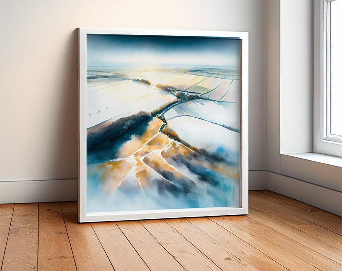 Southdowns Abstract Landscape Print: Sussex Framed Canvas Art