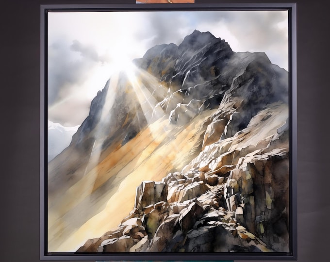 Scafell Pike Lake District Painting Abstract Landscape Prints, Lake Extra Large Painting Print of Scafell Pike, 3 Peaks Challenge Gift