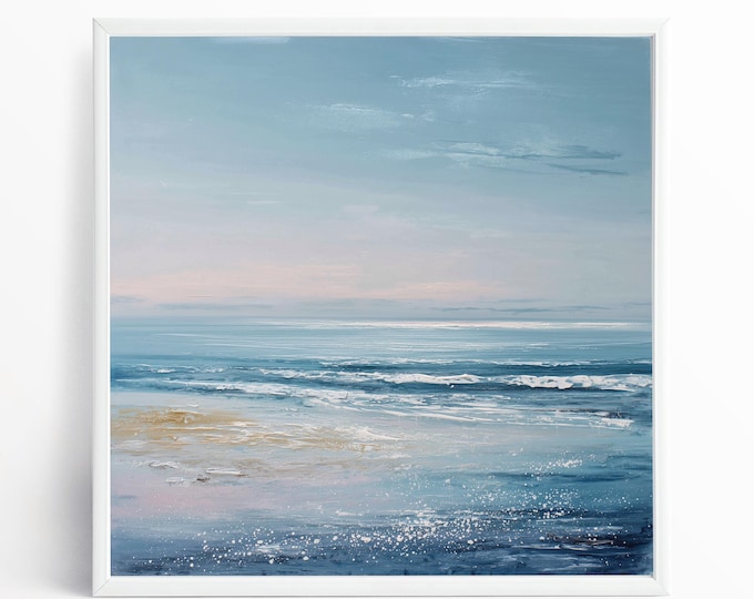 Abstract Seascape Blue Living Room Wall Art | Coastal Canvas Decor