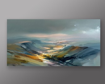 Peak District Abstract Blue Landscape Living Room Wall Art | Modern Home Decor