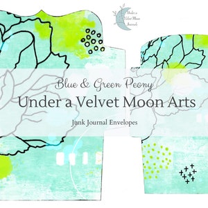 Printable Blue & Green Peony Envelopes for Make Your Own Junk Journal Scrapbooking Digital Download Kit DKBGP/ENV/022023