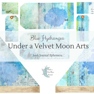 Printable Blue Hydrangea Junk Journal Scrapbook Ephemera Digital Download Kit DK/BH/EPHEM/2023