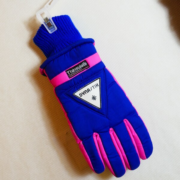 90’s Thinsulate Dynasty Ski Gloves MEDIUM Blue Pink Vintage Winter Gloves • Ski Gear