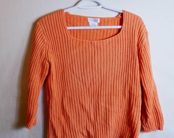 Vintage pullover Pierre Cardin cotton Sweater LARGE Coral - #B9