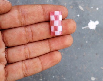 Checkered Opal Pink Jade Baguette Cabochon: 20x10x4mm Gemstone
