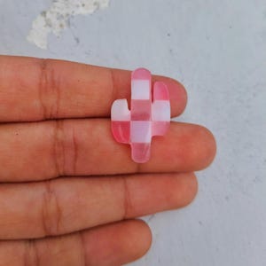 May include: A pink and white checkered cactus charm. The charm is made of resin and has a glossy finish.