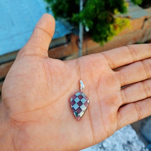 Handmade Checker Stone Silver Locket Necklace: Gemstone Pendant