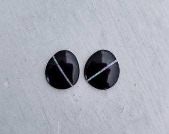Black Onyx , Ethiopian Opal Strip Handmade Egg Cabochon Jewelry Making Stone (19.5x17.5mm)