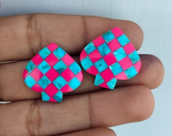 Arizona Turquoise, Pink Synthetic Batti Handmade Checkerboard Spade Jewelry making Cabochon Gemstone