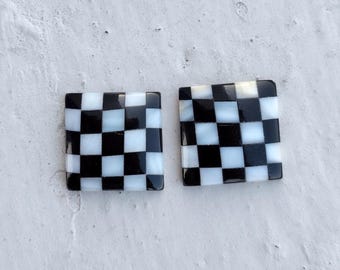 Mother of Pearl , Black Onyx Handmade Checkerboard Cabochon Gemstone Square For Jewelry making (14x14mm)