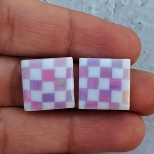 Synthetic batti , Aurora Opal cabochon square loose gemstone cushion pairs cabs jewelry making flat back stone checker doublet gems beads