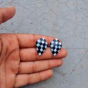 black onyx , white opal stone checker fancy shape cabochon use in pendant men , necklace for women , gift for her locket , jewelry
