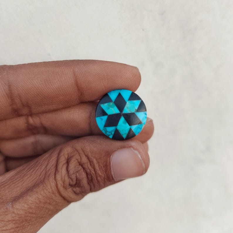 Pendent Triangle Pattern Unique Arizona Turquoise , Onyx , Colored Turquoise 16mm Flower ...
