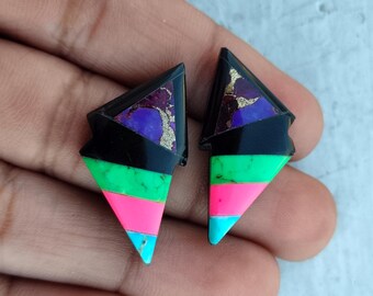 Turquoise & Onyx Thunderbolt Cabochon: Arizona Copper Gemstone