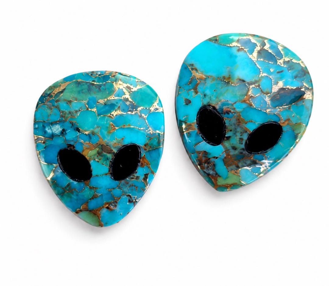 Copper Turquoise Alien Face Mosaic Cabochon Onyx Inlay Gemstone