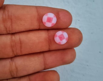 Pink Jade & White Opal Checkered Cabochon: Handmade Gemstone Pendant (8x8 mm)