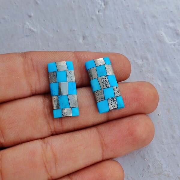 Pyrit Türkis Checker Cabochons: Edelstein Schmuckherstellung (20 x 9.5 x 4 mm)