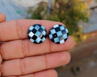 Checkered Black Onyx & White Opal Round Cabochons (16mm)