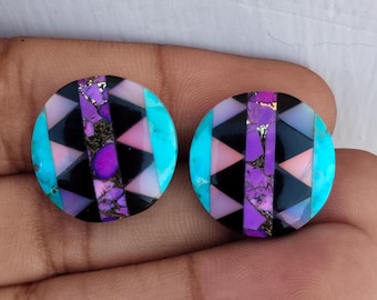 Onyx, Turquoise, Aurora Opal Cabochon: Purple Copper Gemstone Doublet