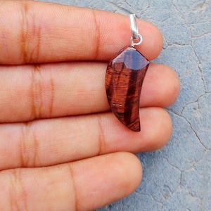 tiger eye fancy shape silver pendant necklace natural stone necklace for women , men , gift for her