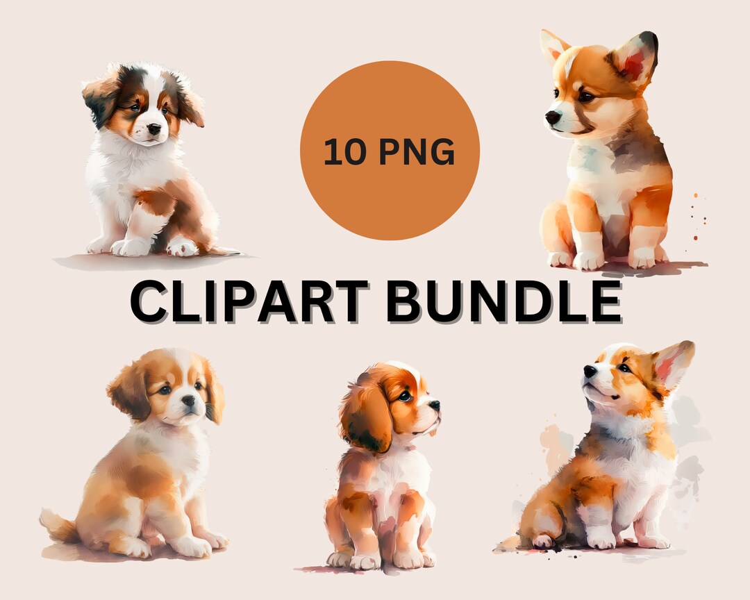 Watercolor Puppies Clipart Bundle, PNG Digital Download, Cute Animal ...