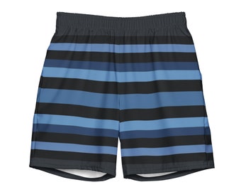 Sleek Blue Horizontal Striped Men's Swim Trunks - Beach Shorts