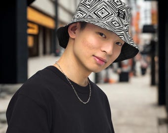 Men's Reversible Bucket Hat | Black White Geometric | Streetwear