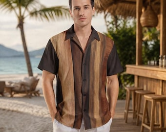 Men's Shirt | Brown Woodgrain Print | Short Sleeve Button Down Casual