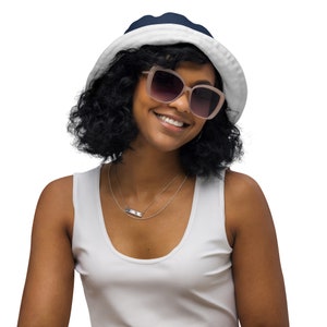 Reversible Bucket Hat Navy Blue & White - Stylish, Breathable, Comfortable, 3 Sizes, Beach and Streetwear Outdoor Cap